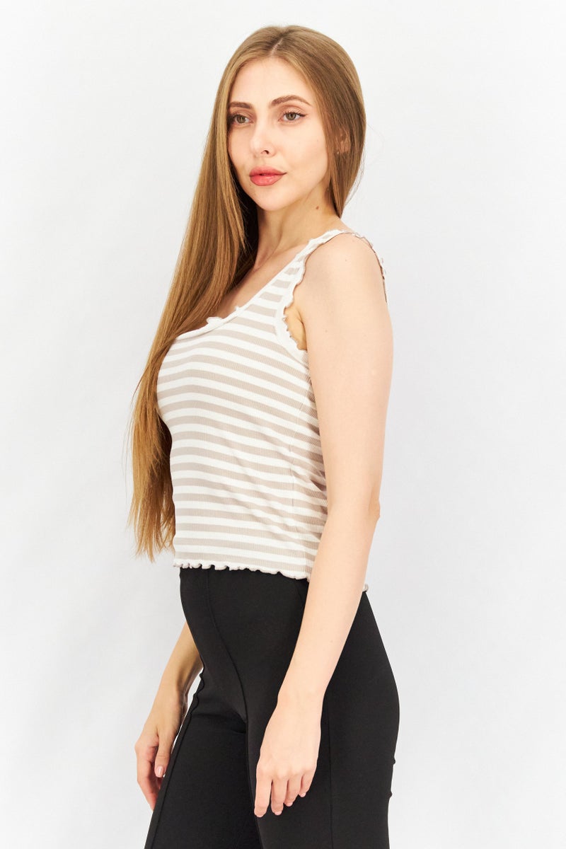 STEVE MADDEN بلوزة نسائية بدون أكمام ذات ياقة مربعة، عاجي - Image 3