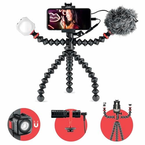 JOBY طقم تصوير الفيديو المحمول JOBY GorillaPod (حامل هاتف ذكي، ميكروفون Wavo المحمول، ضوء LED Beamo Mini) - Image 1