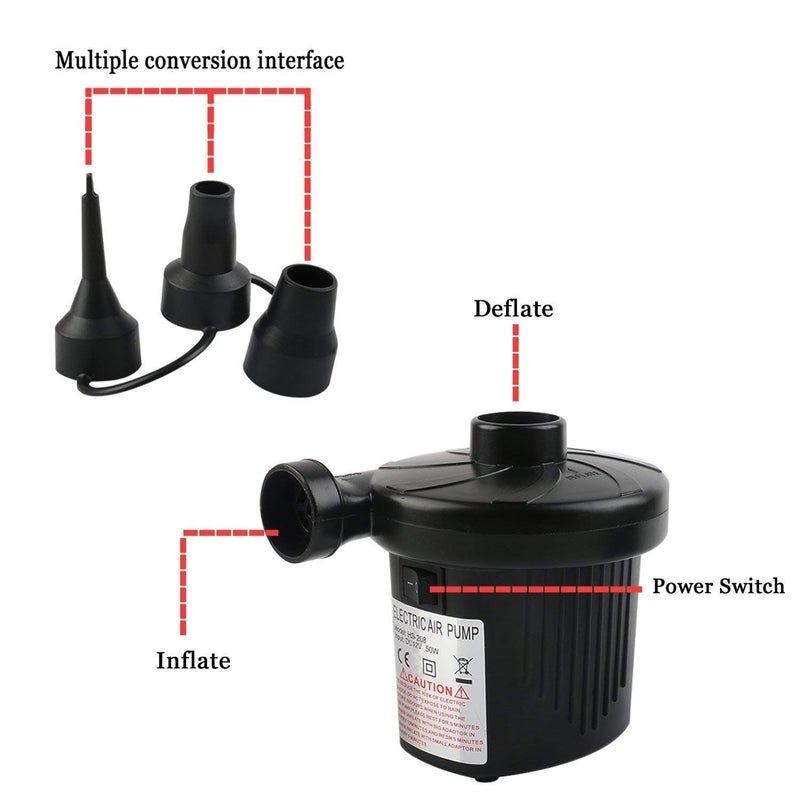 DR Mall Nirva Electric QuickFill Air Pump Portable Inflator Air Mattress Pump with 3 Nozzles for Air Bed Inflatables  - Image 2