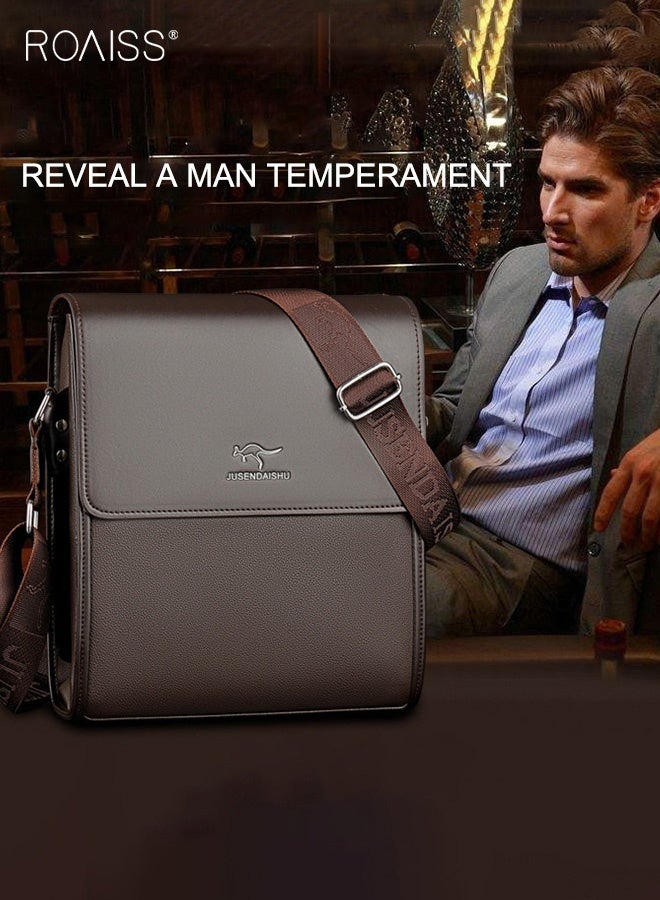 roaiss Men's Business Briefcase Versatile Shoulder Crossbody Bag Ideal for Business and Casual Needs, Lightweight Handbag with a Sleek Design Convenient Carry Handle Brown - Image 2