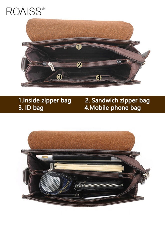 roaiss Men's Business Briefcase Versatile Shoulder Crossbody Bag Ideal for Business and Casual Needs, Lightweight Handbag with a Sleek Design Convenient Carry Handle Brown - Image 3