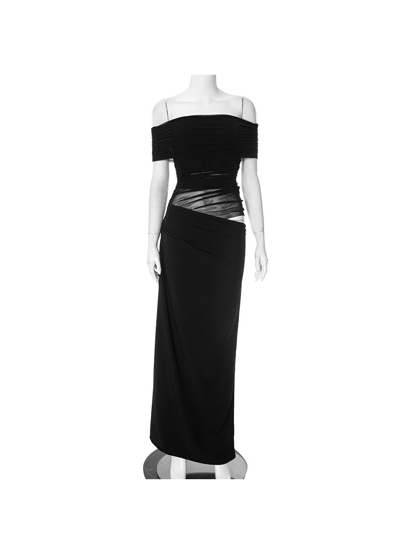 Generic - Y24DS658 European And American Cross-Border Womens Clothing Fall Mesh One-Row Off-The-Shoulder Transparent Irregular Crossbody Black - Image 1