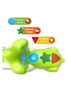 MIGHTY MEGASAUR Junior Megasaur Push & Play Sound Green Triceratops Figure Educational Toy, Eating Snoring Stomping  - Image 3