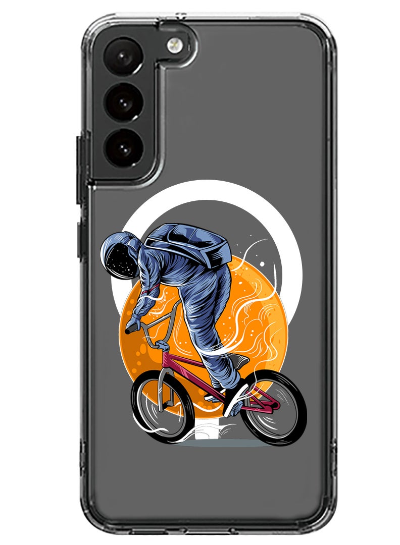 Theodor Magnetic Case for Samsung Galaxy S23 6.1-inch Compatible with MagSafe Wireless Charging, Shockproof Phone Bumper Cover Astronaut riding Bike  - Image 1