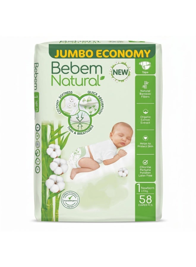Bebem Baby Diapers by Bebem Naturals, Size 1, 58 Pieces - Image 1