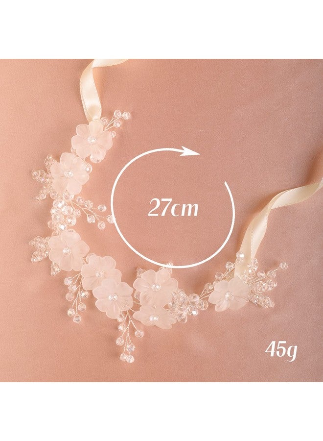 BERYUAN Women White Flower Beads Crytsal Hair Vine Silver Wedding Handmade Headband Flower Beads Hair Accessory Silver Headpiece For Brides Bridesmaid - Image 2