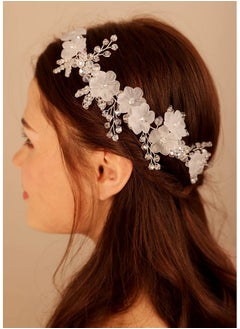 BERYUAN Women White Flower Beads Crytsal Hair Vine Silver Wedding Handmade Headband Flower Beads Hair Accessory Silver Headpiece For Brides Bridesmaid  - Image 3