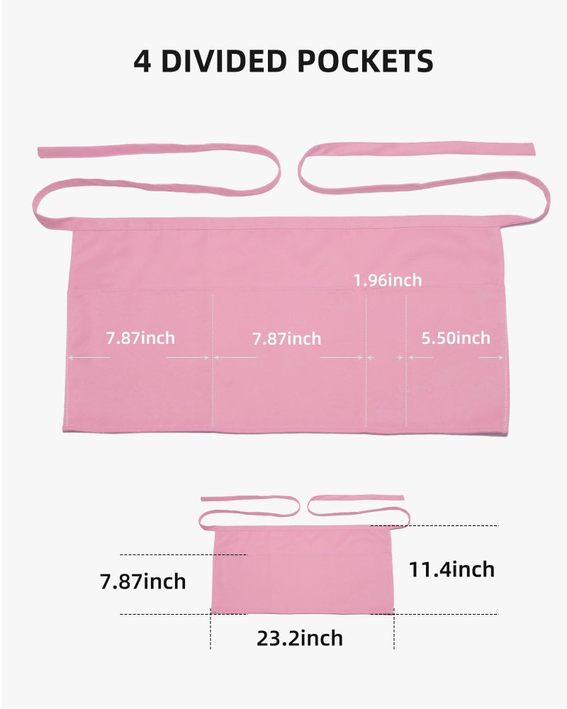 Argstar 2 Pack Half Apron with 4 Pockets, Waterdrop Resistant Server Waiter Waitress Waist Aprons Pink - Image 2