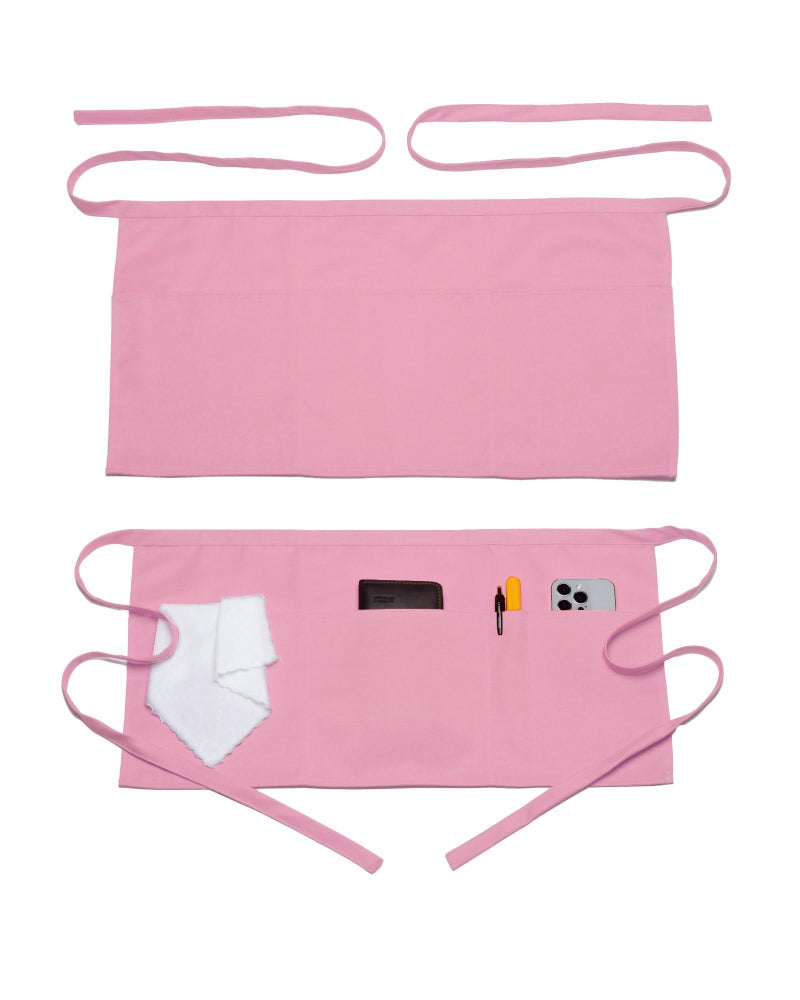 Argstar 2 Pack Half Apron with 4 Pockets, Waterdrop Resistant Server Waiter Waitress Waist Aprons Pink - Image 1