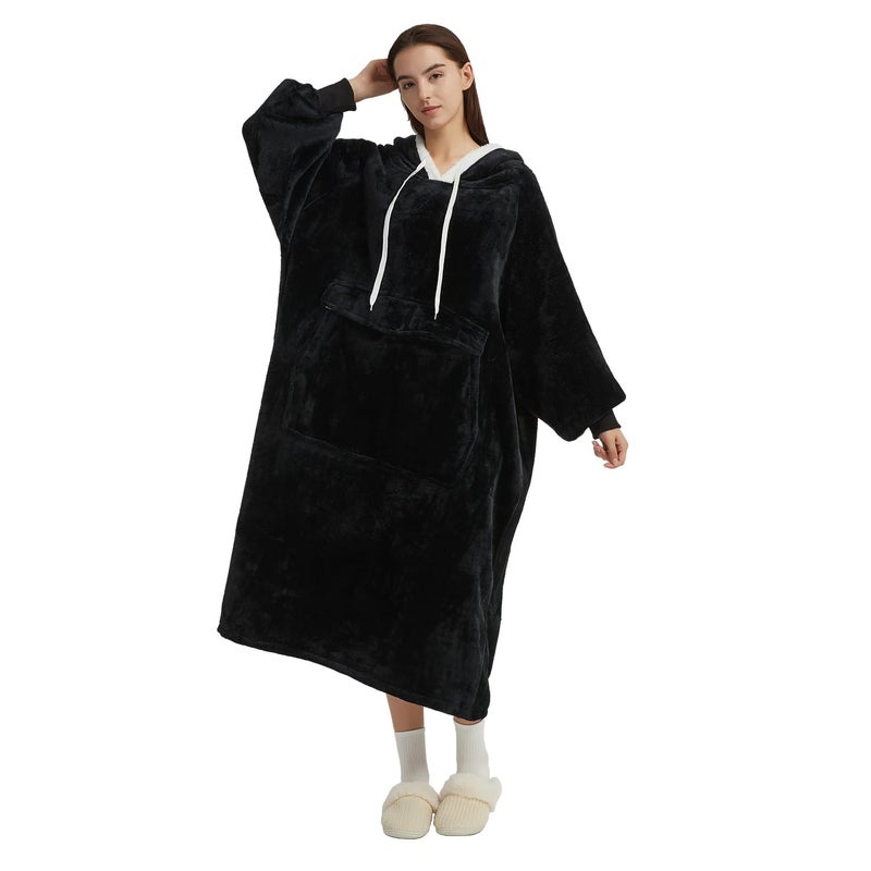 Qeils Wearable Blanket Hoodie for Women, Comfy Sherpa Sweatshirt Blanket as Birthday Christmas Gifts, Oversized Pullover Jacket Blanket Hoodie for Adult (Carbon Blackâ€‹, Oversized) - Image 1