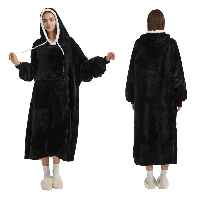 Qeils Wearable Blanket Hoodie for Women, Comfy Sherpa Sweatshirt Blanket as Birthday Christmas Gifts, Oversized Pullover Jacket Blanket Hoodie for Adult (Carbon Blackâ€‹, Oversized) - Image 2
