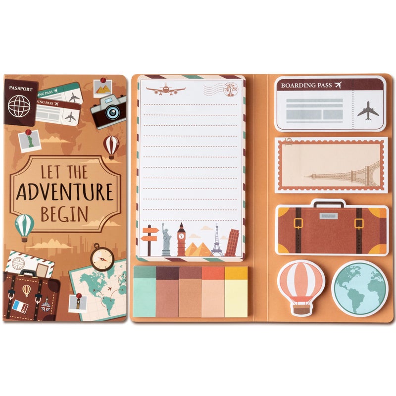 Xqumoi Let The Adventure Begin Sticky Notes Set - 550 Sheets - Travel Themed Self-Stick Notes Pads Divider Tabs Bundle Writing Memo Pads Journaling Planners Office Supplies Small Gift - Image 1