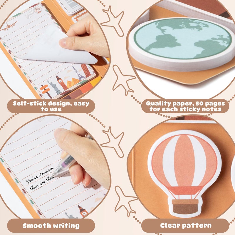 Xqumoi Let The Adventure Begin Sticky Notes Set - 550 Sheets - Travel Themed Self-Stick Notes Pads Divider Tabs Bundle Writing Memo Pads Journaling Planners Office Supplies Small Gift - Image 4