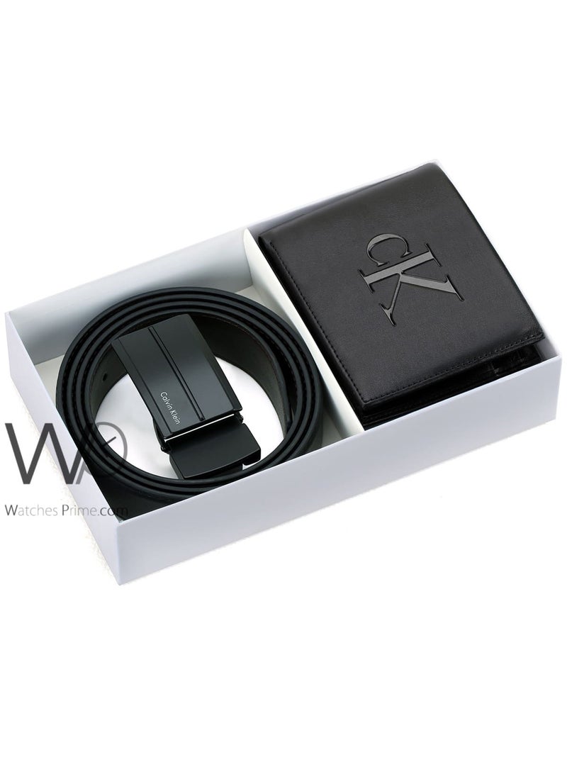 كالفن كلاين جينز طقم هدية رجالي كالفن كلاين محفظة وحزام أسود - إبزيم CK - Image 1