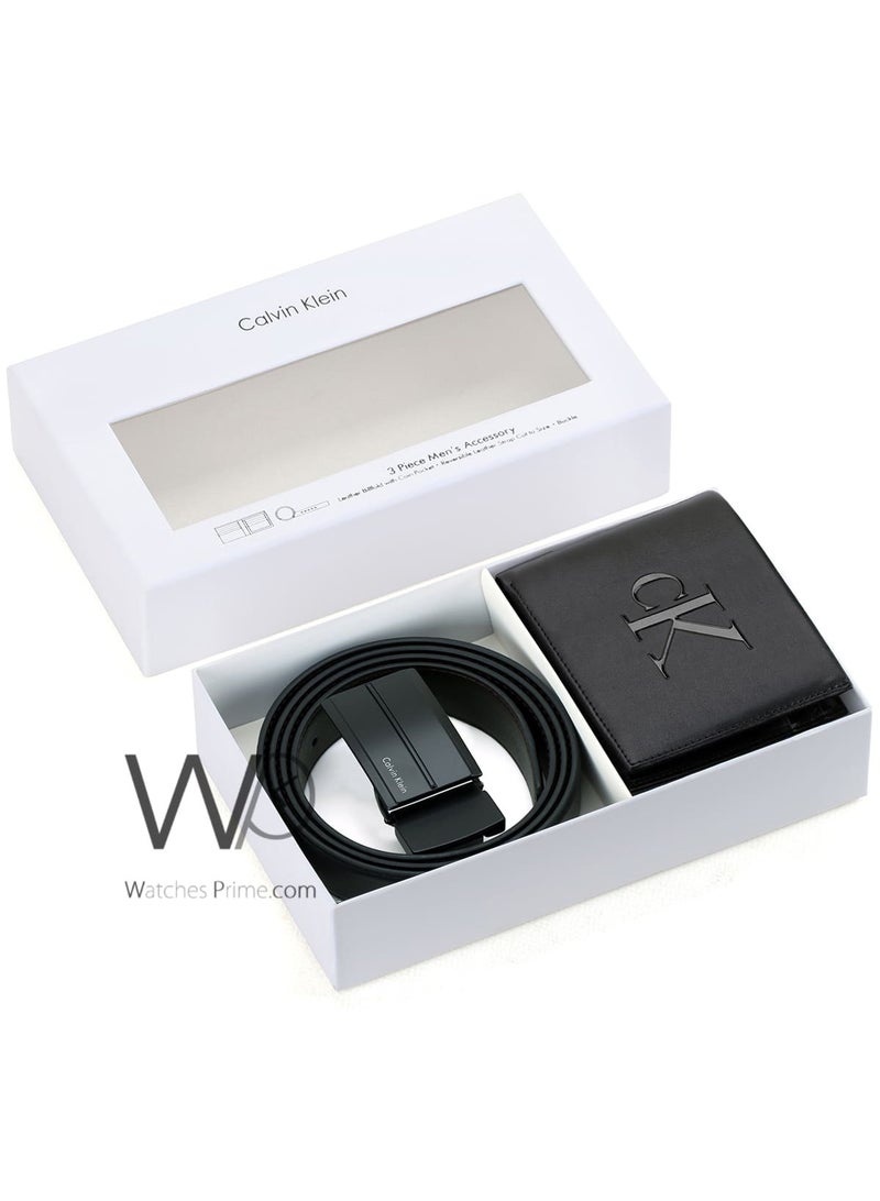 كالفن كلاين جينز طقم هدية رجالي كالفن كلاين محفظة وحزام أسود - إبزيم CK - Image 3