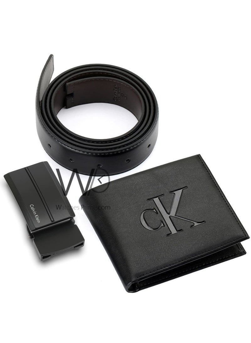 كالفن كلاين جينز طقم هدية رجالي كالفن كلاين محفظة وحزام أسود - إبزيم CK - Image 4