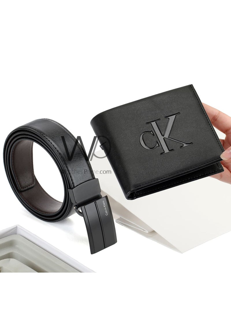 كالفن كلاين جينز طقم هدية رجالي كالفن كلاين محفظة وحزام أسود - إبزيم CK - Image 2