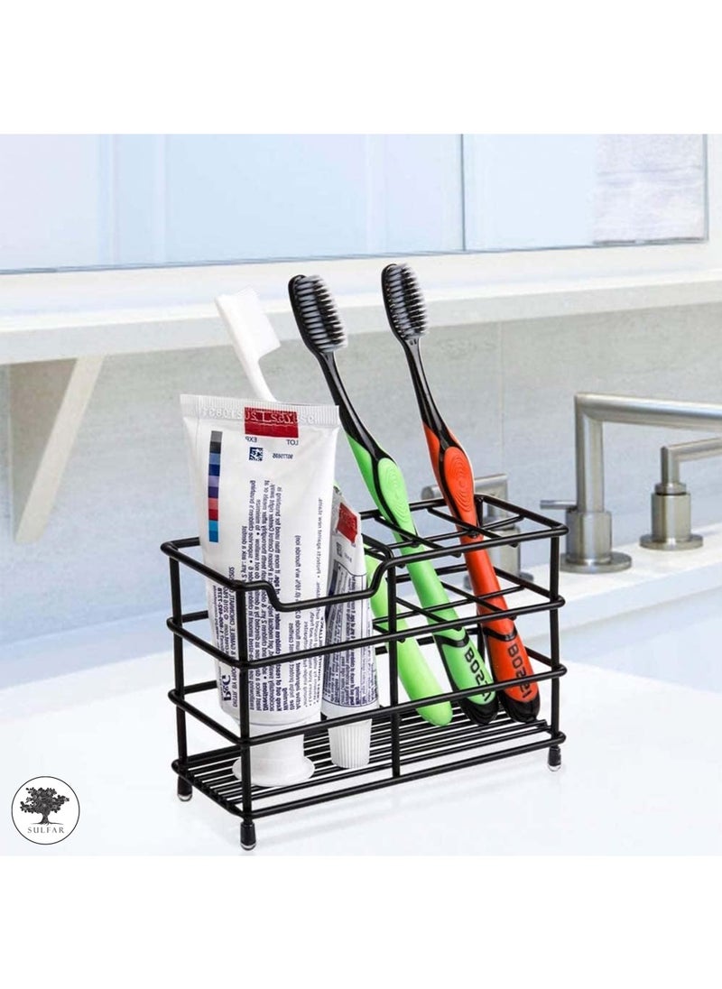 sulfar Mild Steel Toothbrush Holder Toothpaste Stand Tumbler Holder for Bathroom Bathroom Accessories for Home (Black)  - Image 3