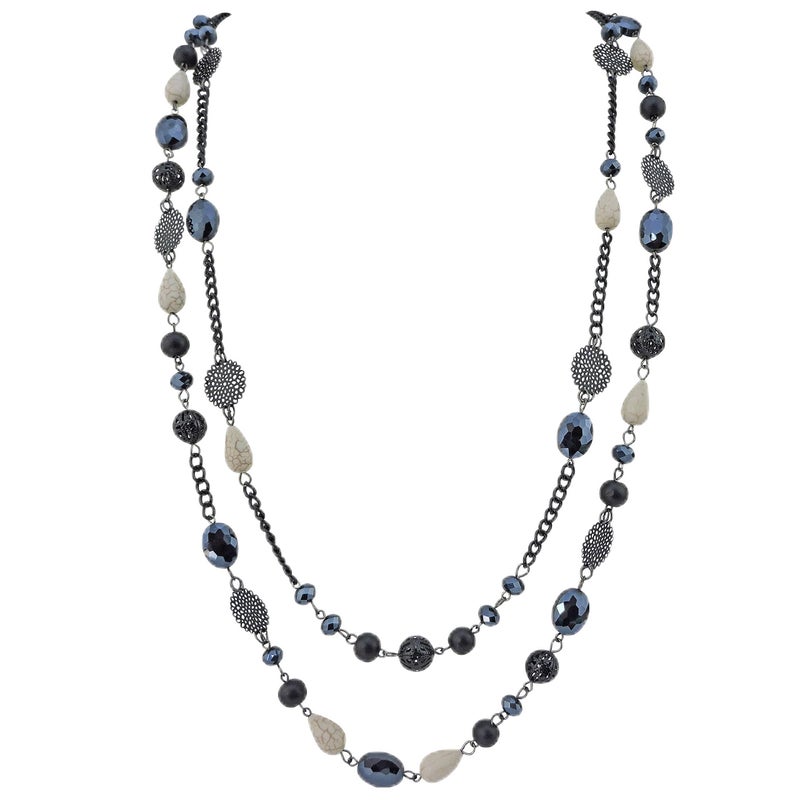 Bocar Long Necklaces for Women Trendy, Boho Layered Crystal Beaded Collar Necklaces for Women, Fashion Statement Necklaces Jewelry (NK-10084-Pirate Black) - Image 1