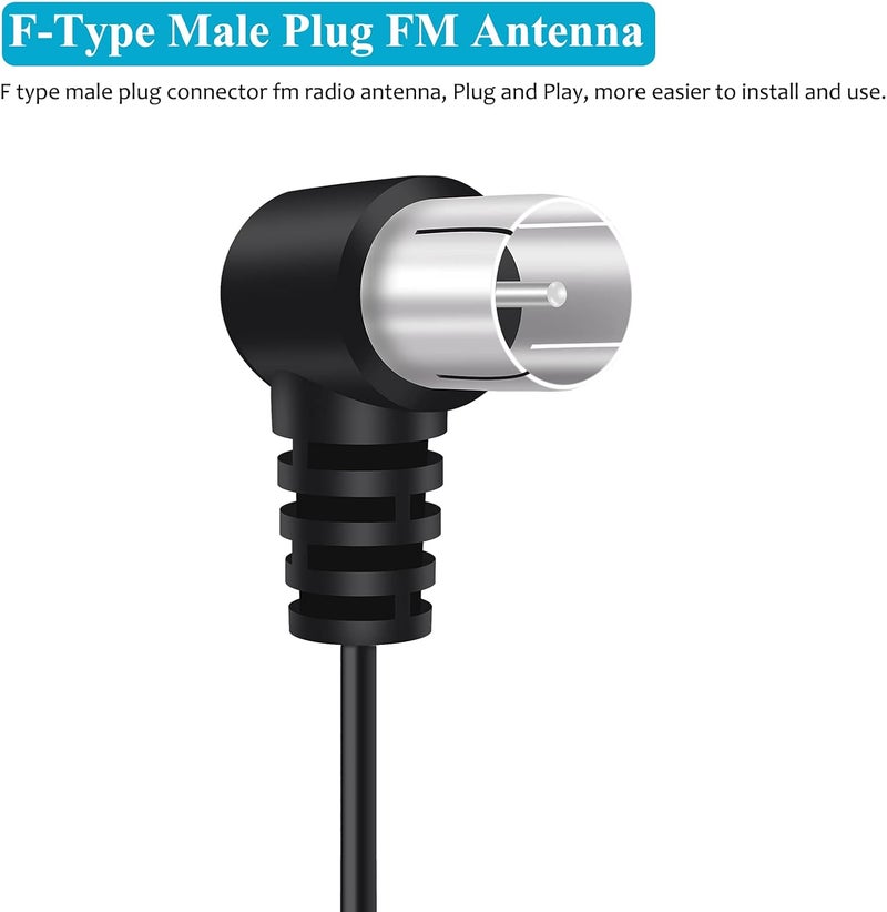 Fancasee FM Antenna for Stereo Receiver Indoor, FM Radio Antenna 75 Ohm F Type Male Plug Jack Adapter Coaxial Cable Wire Antenna for Table Top Home Stereo Receiver Audio Video Radio Receiver - Image 2