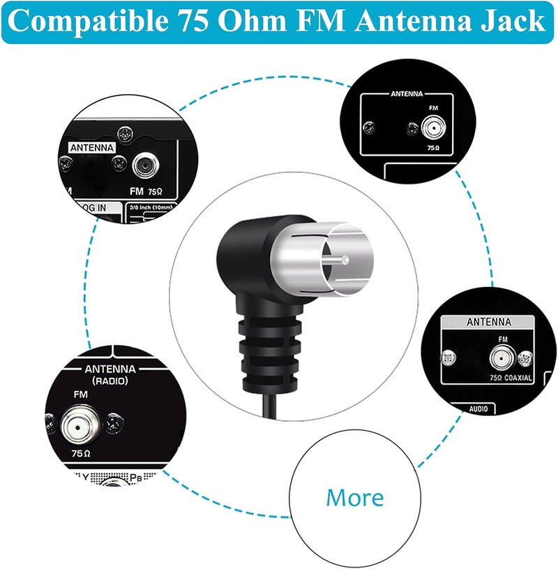 Fancasee FM Antenna for Stereo Receiver Indoor, FM Radio Antenna 75 Ohm F Type Male Plug Jack Adapter Coaxial Cable Wire Antenna for Table Top Home Stereo Receiver Audio Video Radio Receiver - Image 3