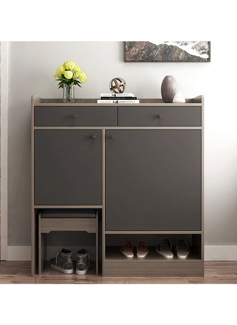 ROYALOAK Royaloak Dexter Shoe Rack with Stool | Two Drawers | Two Doors | Nine Shelves | MDF Material | Melamine Finish | Shoe Rack for Home | Shoe Stand  - Image 1
