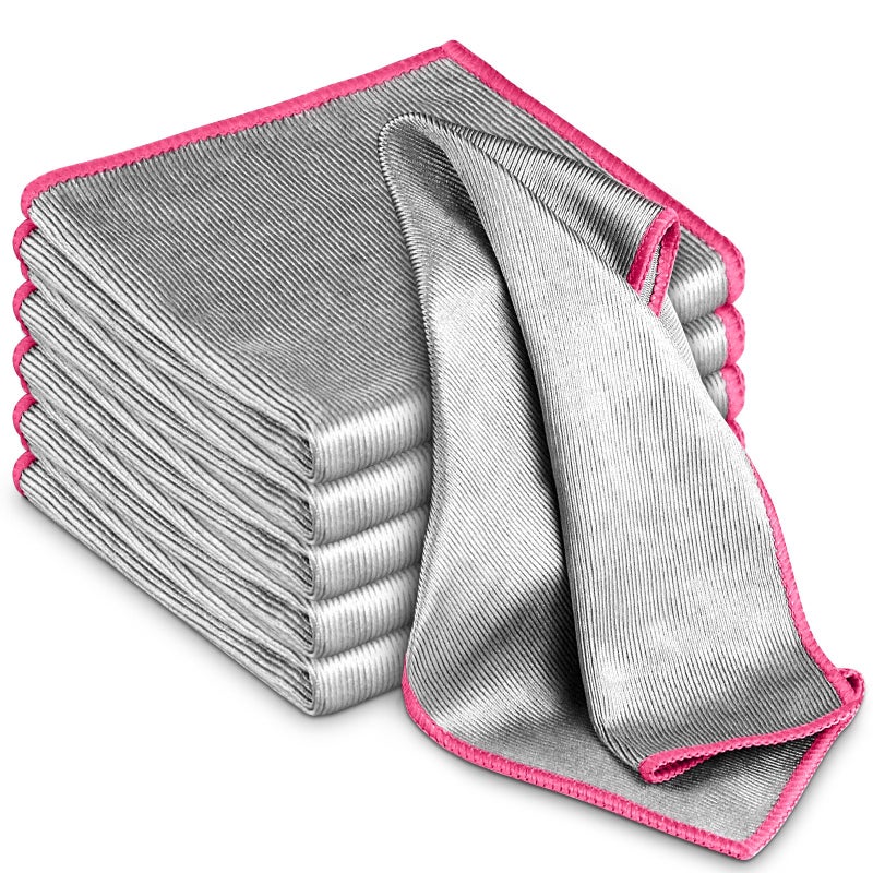 Airlab Glass Polishing Cloth Streak Free Miracle Microfiber Cleaning Cloth Lint Free Cleaning Rags for Glasses Kitchen Dish Mirrors Easy Clean, Pack of 6, 12" x 12", Sliver-Pink - Image 1