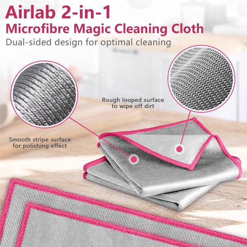 Airlab Glass Polishing Cloth Streak Free Miracle Microfiber Cleaning Cloth Lint Free Cleaning Rags for Glasses Kitchen Dish Mirrors Easy Clean, Pack of 6, 12" x 12", Sliver-Pink - Image 4