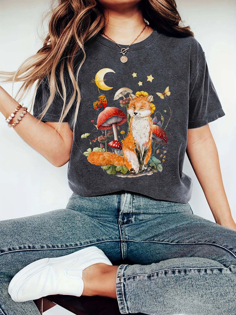 Summer Women'S Fox Pattern Printing Round Neck Short Sleeve Casual Fashion Explosion T-Shirt - Image 2