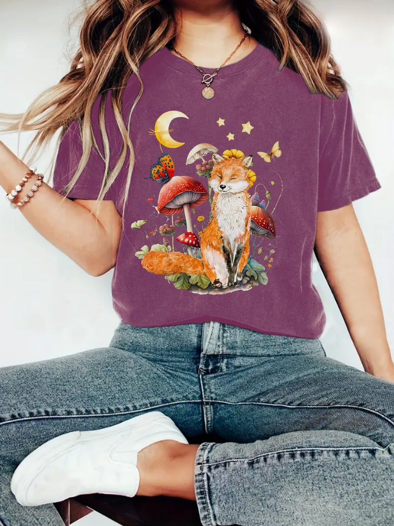 Summer Women'S Fox Pattern Printing Round Neck Short Sleeve Casual Fashion Explosion T-Shirt - Image 1