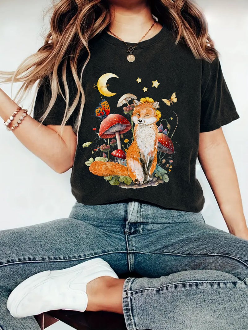 Summer Women'S Fox Pattern Printing Round Neck Short Sleeve Casual Fashion Explosion T-Shirt - Image 4