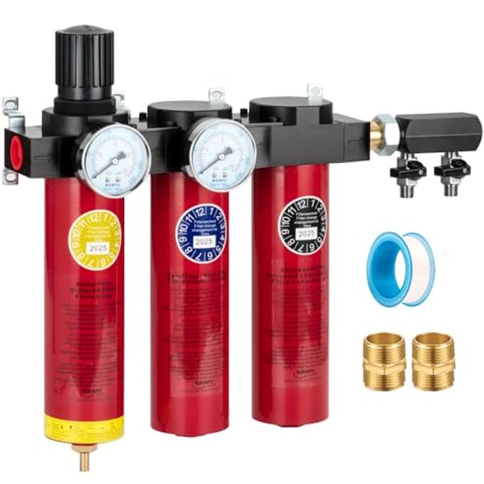 NANPU Z Series 3-Stage Air Filtration System Sintered, Fine, & Charcoal Filters, 3/4" Npt Inlet, 1/4" Npt Outlet Module, 0-230 Psi Gauge, 127 Cfm @ 6 Bar, Metal Housing, Heat Resistant To 248F - Image 1
