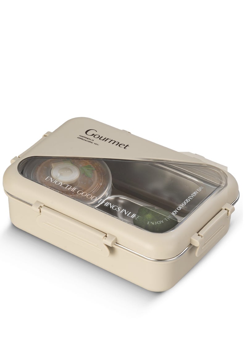 BAYBEE 1050ml Stainless Steel Lunchbox for Adults – 3-Compartment Insulated Tiffin Box, 304 Steel, Microwave-Safe, Easy to Clean, Ideal for Office, School Girls & Boys (Beige) - Image 1