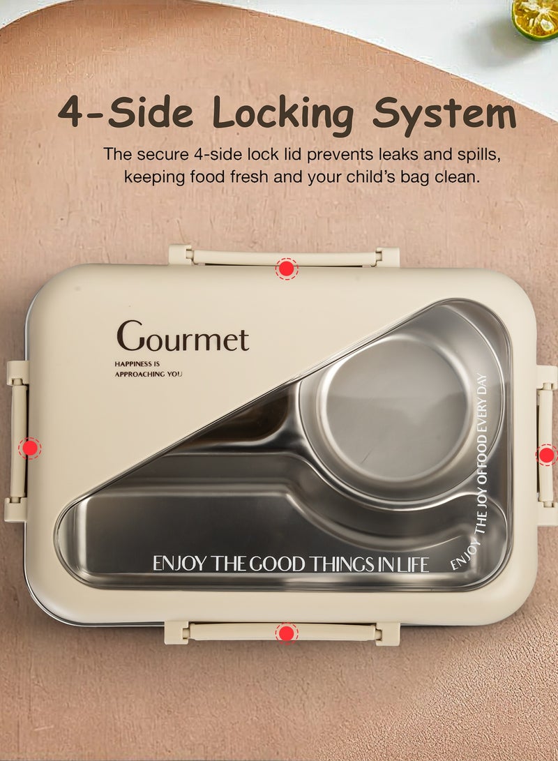 BAYBEE 1050ml Stainless Steel Lunchbox for Adults – 3-Compartment Insulated Tiffin Box, 304 Steel, Microwave-Safe, Easy to Clean, Ideal for Office, School Girls & Boys (Beige) - Image 4