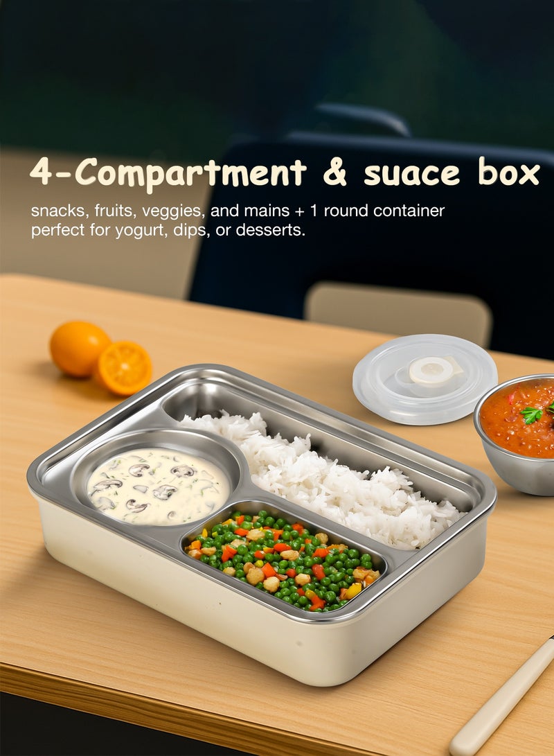 BAYBEE 1050ml Stainless Steel Lunchbox for Adults – 3-Compartment Insulated Tiffin Box, 304 Steel, Microwave-Safe, Easy to Clean, Ideal for Office, School Girls & Boys (Beige) - Image 5