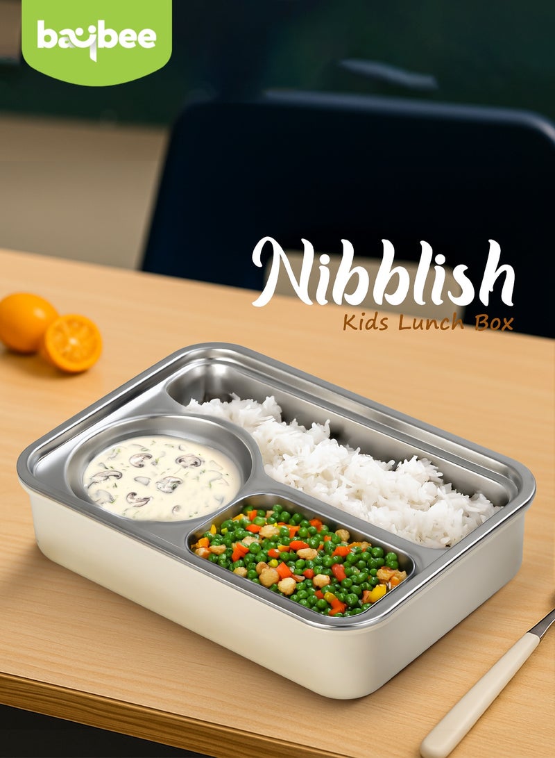 BAYBEE 1050ml Stainless Steel Lunchbox for Adults – 3-Compartment Insulated Tiffin Box, 304 Steel, Microwave-Safe, Easy to Clean, Ideal for Office, School Girls & Boys (Beige) - Image 3