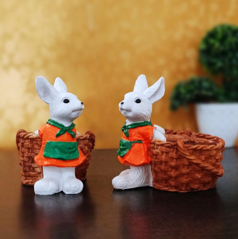 House of Crafts Maheshwari Handcrafted Polyresin Rabbit Planter Pot/Vase for Home Decor Office Reception Desk Garden Décor Small Decorative Rabbit Statue Planter Showpiece for Diwali Decoration Gift - Image 2