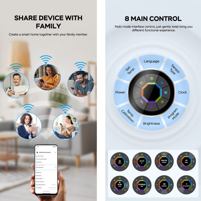 Smart Thermostat: Gray 1.32" TFT Screen - Precise Temperature Control With Ambient Lights for Smart Home, Home And Office Comfort - Image 3