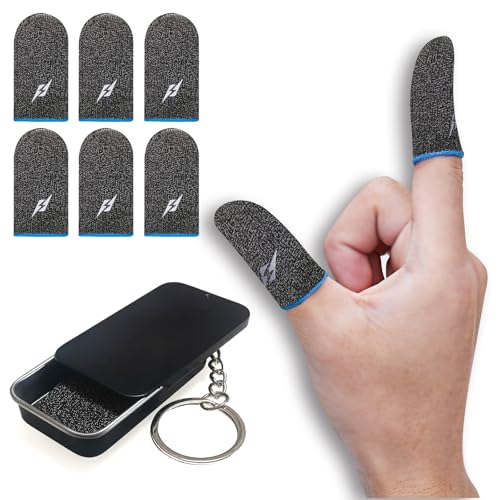 sinrella 6 Pieces Gaming Finger Sleeve Thumb Sleeve Controller for Mobile Game for PUBG Anti-Sweat Breathable Seamless (Charcoal Gray Blue) - Image 1