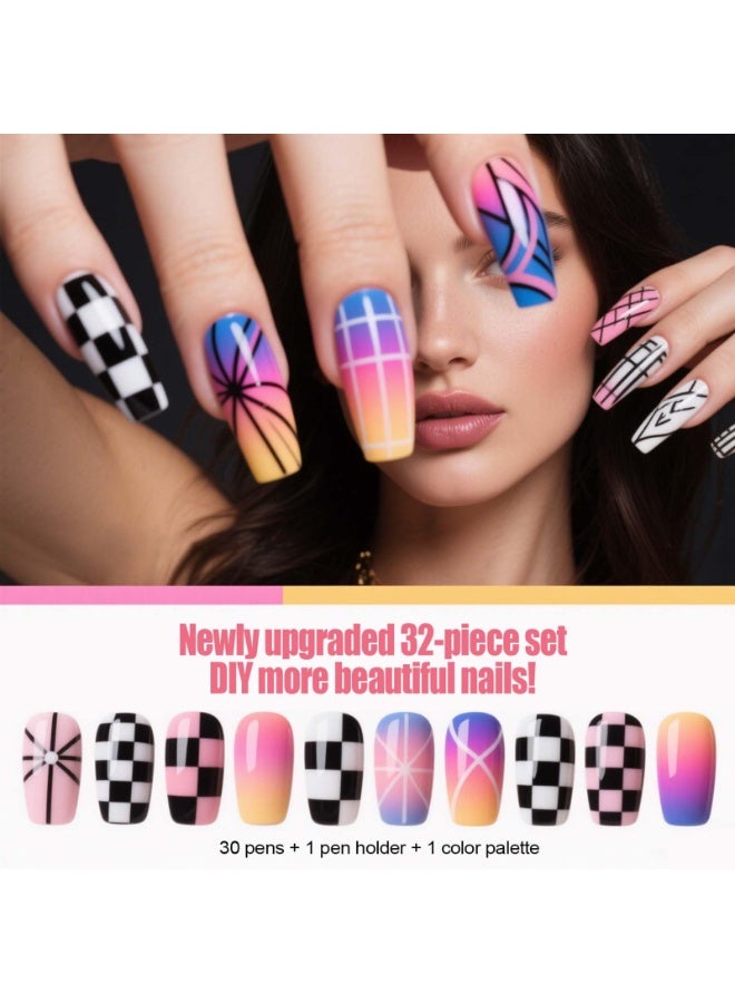 YelaJoy Nail Dotting Tools 32PCS Double-ended Nail Art Brushes Kit Nail Art Gel Polish Liner Brushes Design Pen For Nail Drawing And Nail Paint Brushes Small Detail Brushes - Image 3