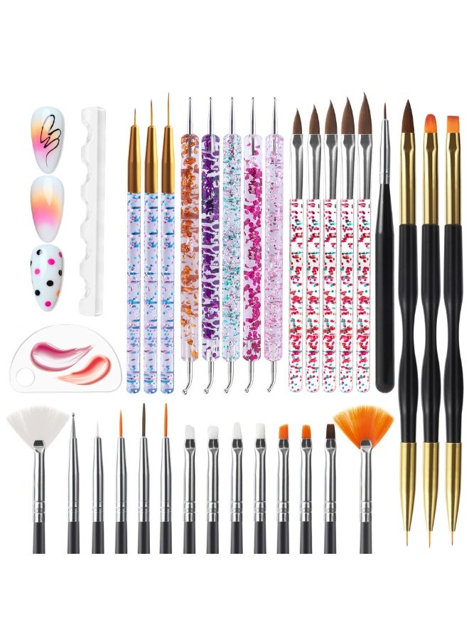 YelaJoy Nail Dotting Tools 32PCS Double-ended Nail Art Brushes Kit Nail Art Gel Polish Liner Brushes Design Pen For Nail Drawing And Nail Paint Brushes Small Detail Brushes - Image 1