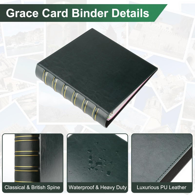 LETVPVOW Vintage Hardback 3 Ring Binder 2 Inch, Professional Leather Binder 3 Ring, Three Ring Binders Fits 8.5" x 11", D Ring Binders for Photo Album, Home, School and Office Supplies- Dark Green - Image 4