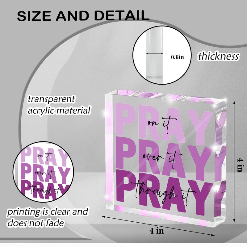 zaxek Purple Christian Gifts for Women -Religious Plaques Christian Woman Decor Gift, Modern Home Office Room Bathroom Bedroom Tabletop Shelf Desk Valentines Day Decor, Pray on it Pray through it - Image 2