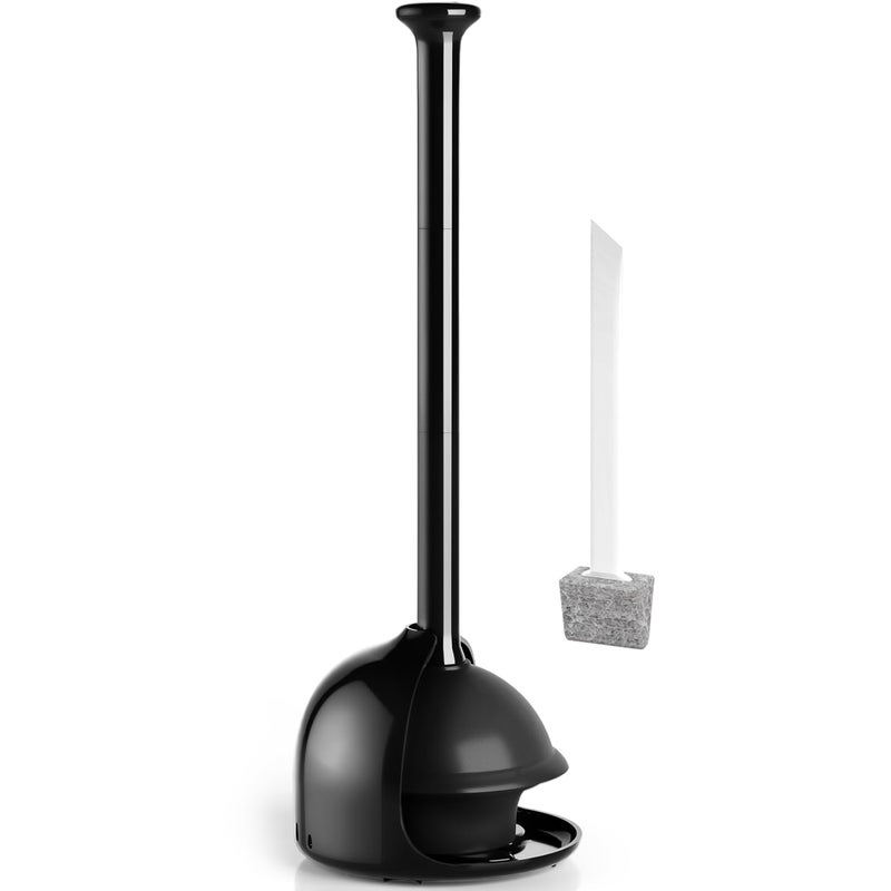 Denvlex Toilet Plunger with Holder, Heavy Duty Plunger and Holder Combo for Bathroom Cleaning, Bathroom Decor, Bathroom Accessories, Toilet Bowl Cleaners, Black, 18.8inch - Image 1