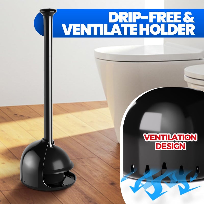 Denvlex Toilet Plunger with Holder, Heavy Duty Plunger and Holder Combo for Bathroom Cleaning, Bathroom Decor, Bathroom Accessories, Toilet Bowl Cleaners, Black, 18.8inch - Image 5