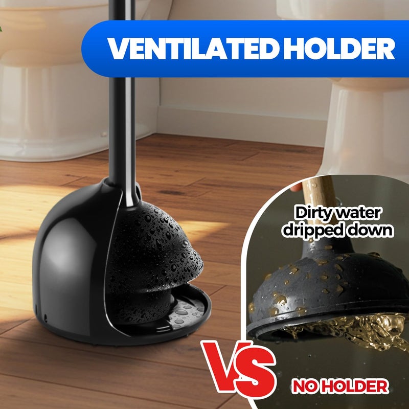 Denvlex Toilet Plunger with Holder, Heavy Duty Plunger and Holder Combo for Bathroom Cleaning, Bathroom Decor, Bathroom Accessories, Toilet Bowl Cleaners, Black, 18.8inch - Image 2