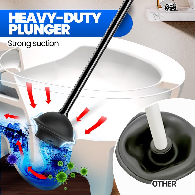 Denvlex Toilet Plunger with Holder, Heavy Duty Plunger and Holder Combo for Bathroom Cleaning, Bathroom Decor, Bathroom Accessories, Toilet Bowl Cleaners, Black, 18.8inch - Image 3