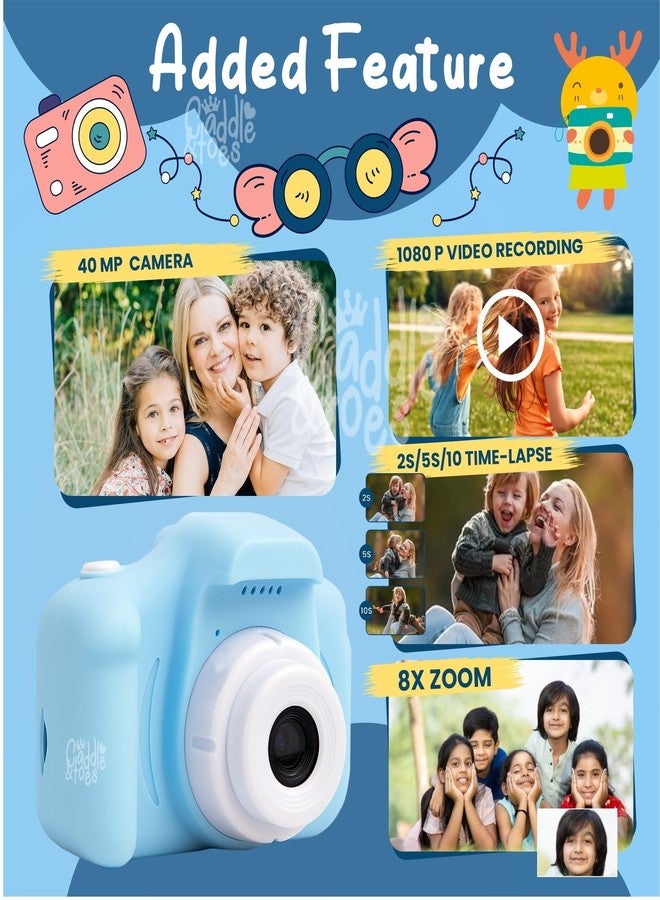 CADDLE & TOES Kids Digital Camera for Photos & Videos | Mini Camera Toy with 2-Inch Screen & USB Rechargeable | Fun & Educational Gift for Boys & Girls Age 3-10 | Easy to Use for Kids (Blue) - Image 2