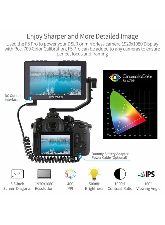Feelworld F5 Pro IPS FHD1920x1080 4K HDMI Input Output 5 V Type-c Input Tilt Arm Sun Shade Touch Screen DSLR Camera Field Monitor (5.5in) - Image 3