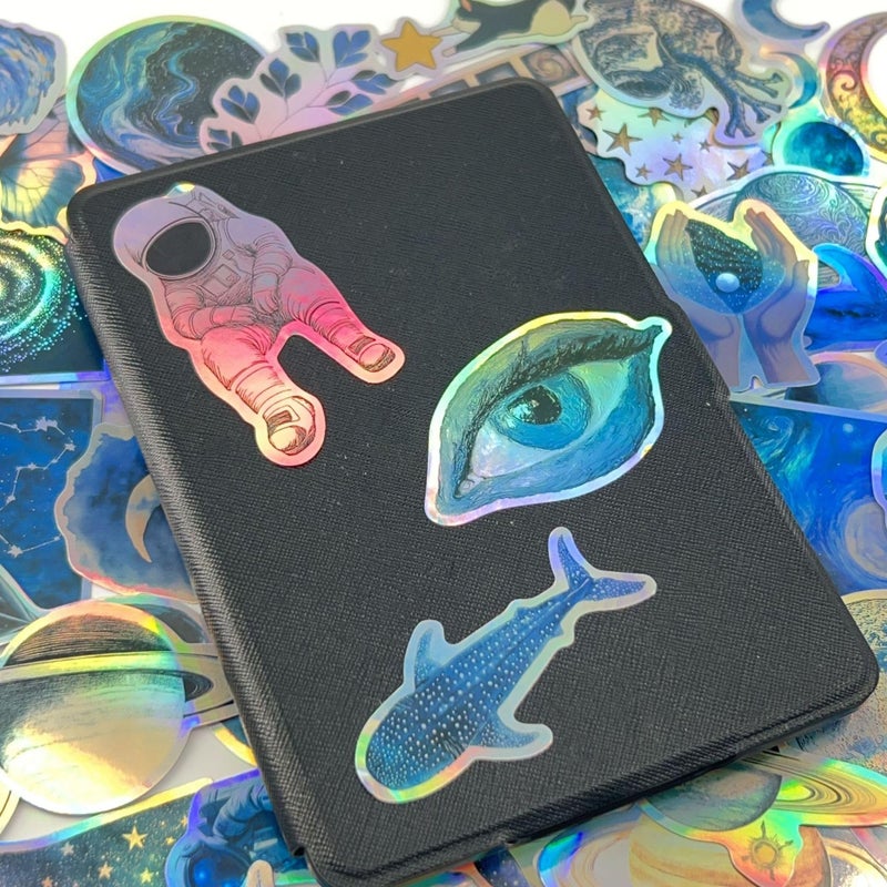YOKSAS 50PCS Holographic Blue Space Cosmic Celestial Stickers â€“ Waterproof Vinyl Planets, Stars, Moons, Astronauts, Galaxies Decals for Laptops, Phones, Water Bottles, Scrapbook - Image 4